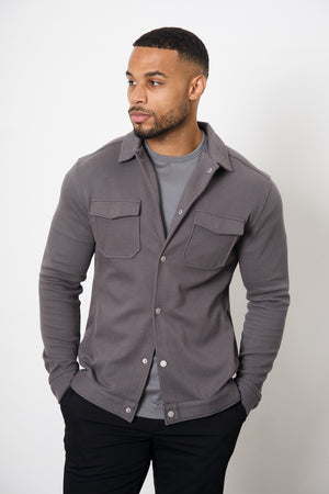 Twill Jersey Shacket in Steel Grey - TAILORED ATHLETE - USA