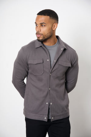 Twill Jersey Shacket in Steel Grey - TAILORED ATHLETE - USA