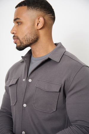 Twill Jersey Shacket in Steel Grey - TAILORED ATHLETE - USA