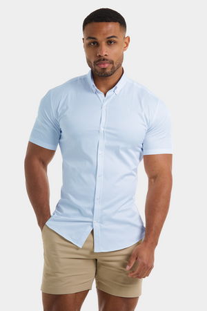 Athletic Fit Short Sleeve Signature Shirt in Blue - TAILORED ATHLETE - USA