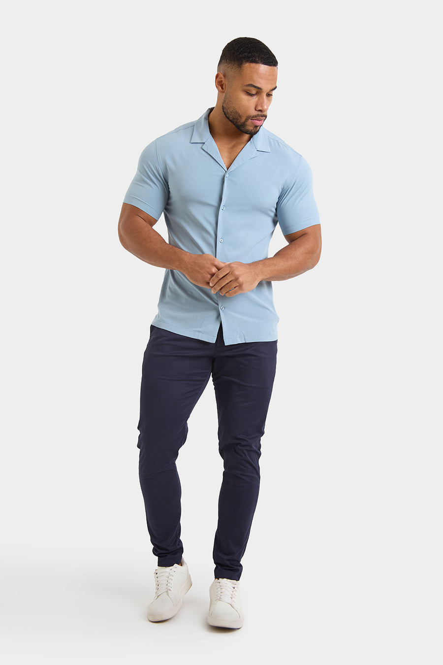 Athletic Fit Short Sleeve Viscose Shirt in Slate Grey - TAILORED ATHLETE - USA
