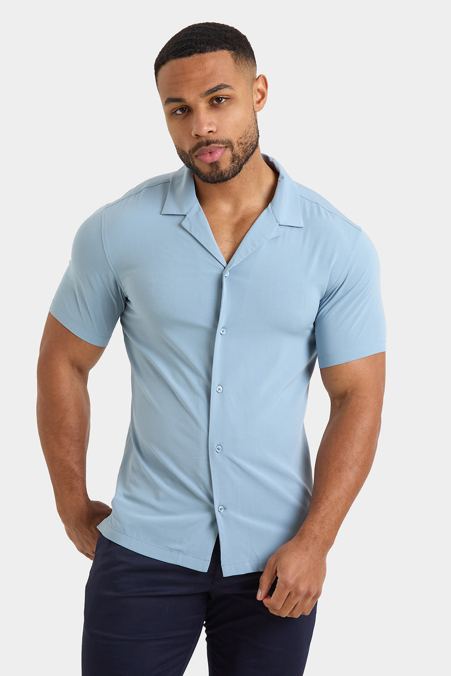 Athletic Fit Short Sleeve Viscose Shirt in Slate Grey - TAILORED ATHLETE - USA
