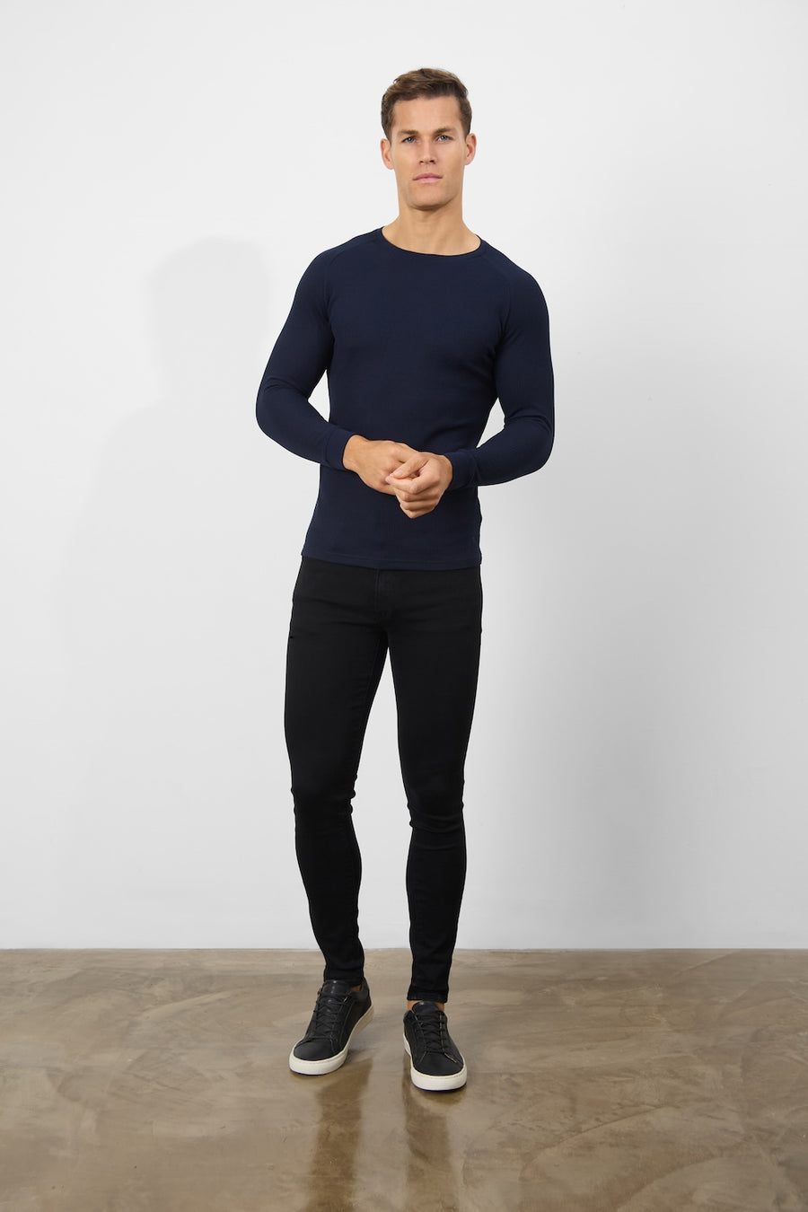 Waffle Textured T-Shirt in Navy - TAILORED ATHLETE - USA