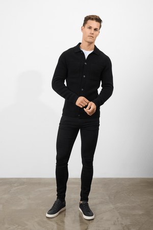 Wool Button Through Cardigan in Black - TAILORED ATHLETE - USA