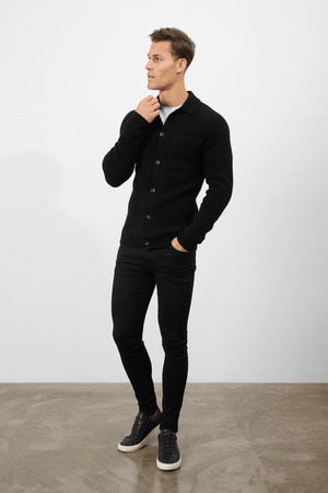 Wool Button Through Cardigan in Black - TAILORED ATHLETE - USA