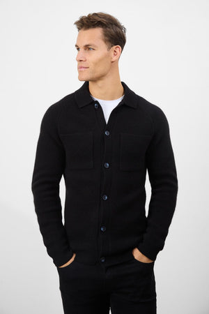 Wool Button Through Cardigan in Black - TAILORED ATHLETE - USA