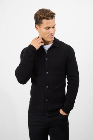 Wool Button Through Cardigan in Black - TAILORED ATHLETE - USA