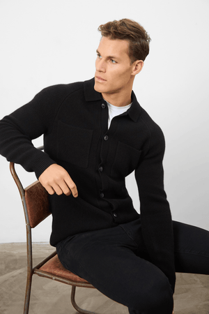 Wool Button Through Cardigan in Black - TAILORED ATHLETE - USA