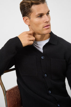 Wool Button Through Cardigan in Black - TAILORED ATHLETE - USA