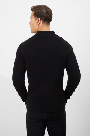 Wool Button Through Cardigan in Black - TAILORED ATHLETE - USA