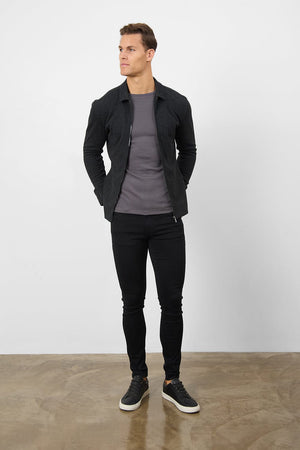 Zip Front Shacket in Dark Charcoal - TAILORED ATHLETE - USA