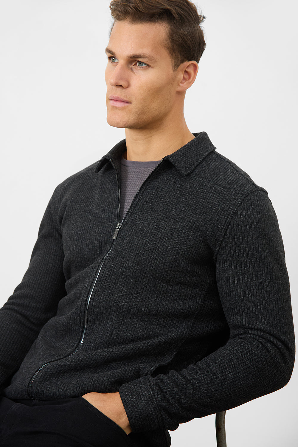 Zip Front Shacket in Dark Charcoal - TAILORED ATHLETE - USA