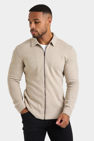 Zip Front Shacket in Stone - TAILORED ATHLETE - USA