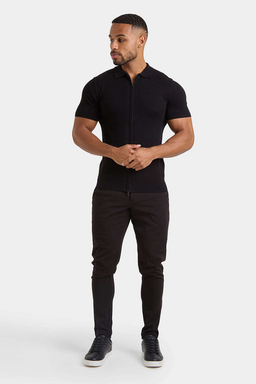 Zipped Knitted Shirt in Black - TAILORED ATHLETE - USA