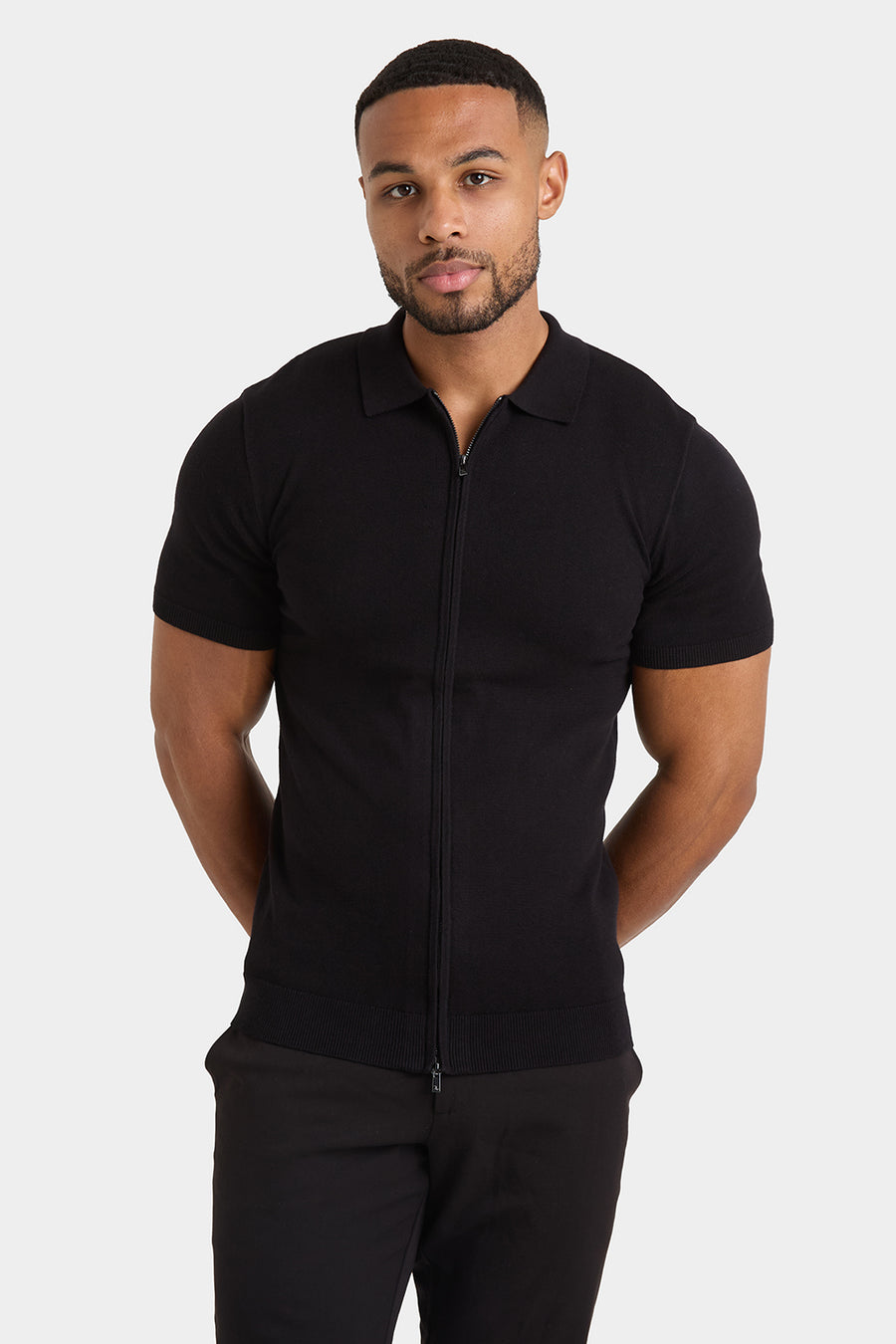 Zipped Knitted Shirt in Black - TAILORED ATHLETE - USA