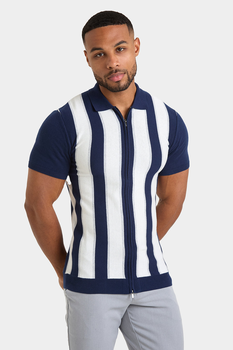 Zipped Knitted Shirt in Navy - TAILORED ATHLETE - USA