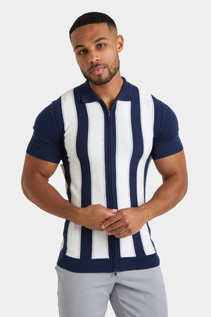 Zipped Knitted Shirt in Navy - TAILORED ATHLETE - USA