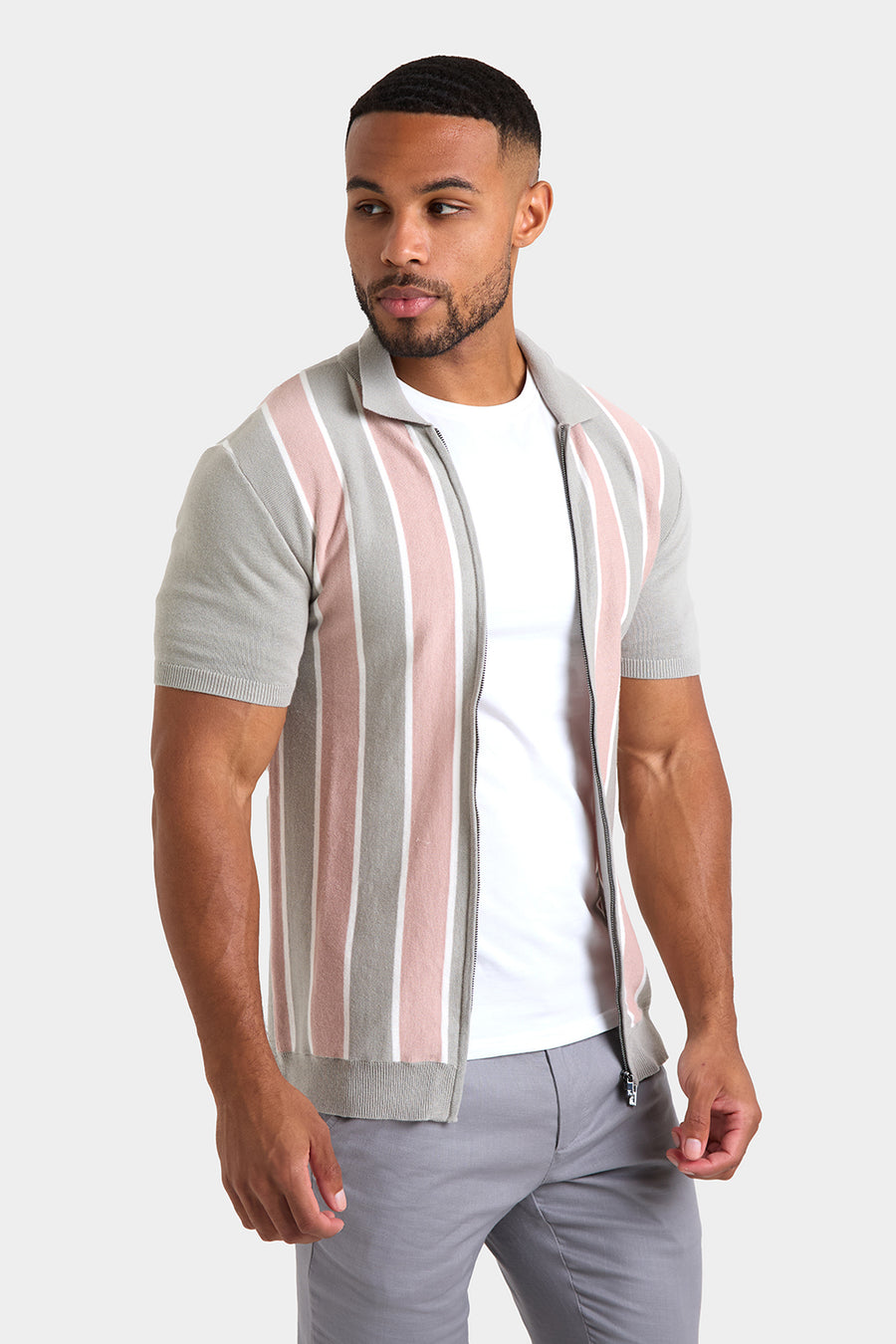 Zipped Knitted Shirt in Pink/Grey - TAILORED ATHLETE - USA