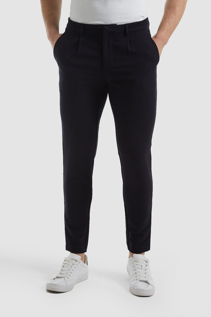 Pleat-Front Tapered Pants - Navy