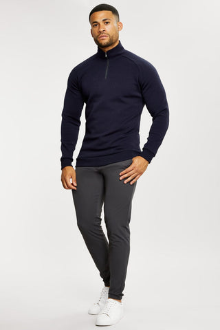 Everyday Zip Neck Sweat in Navy