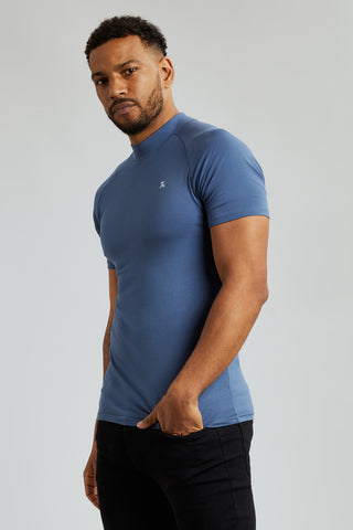 High Neck T-Shirt in Slate Blue