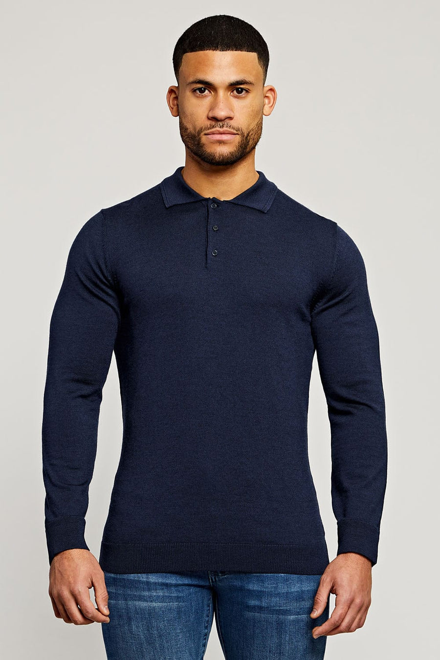 Merino Polo Shirt Long Sleeve in Navy - TAILORED ATHLETE - USA