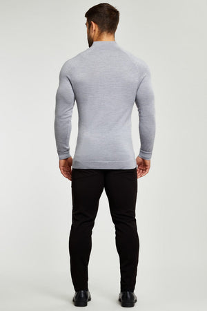Merino Zip Neck Long Sleeve in Grey Melange - TAILORED ATHLETE - USA