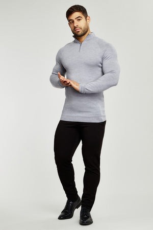 Merino Zip Neck Long Sleeve in Grey Melange - TAILORED ATHLETE - USA