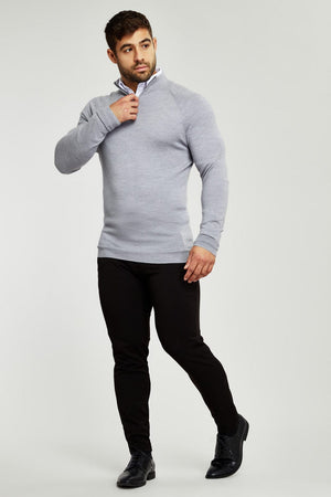 Merino Zip Neck Long Sleeve in Grey Melange - TAILORED ATHLETE - USA