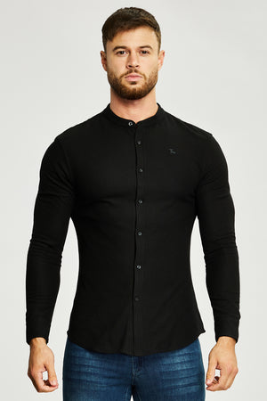 Pique Jersey Grandad Shirt in Black - TAILORED ATHLETE - USA