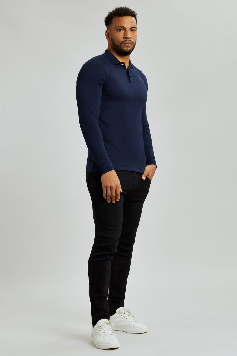 Pique Polo Shirt Long Sleeve in Navy - TAILORED ATHLETE - USA
