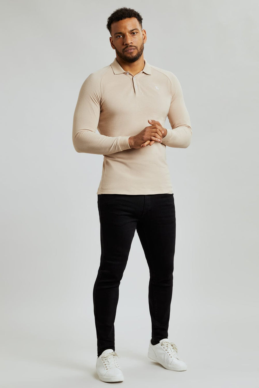 Pique Polo Shirt Long Sleeve in Sand - TAILORED ATHLETE - USA