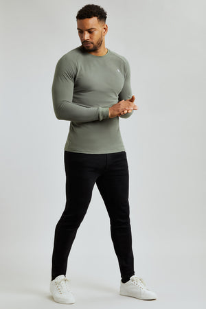 Pique T-Shirt Long Sleeve in Muted Khaki - TAILORED ATHLETE - USA