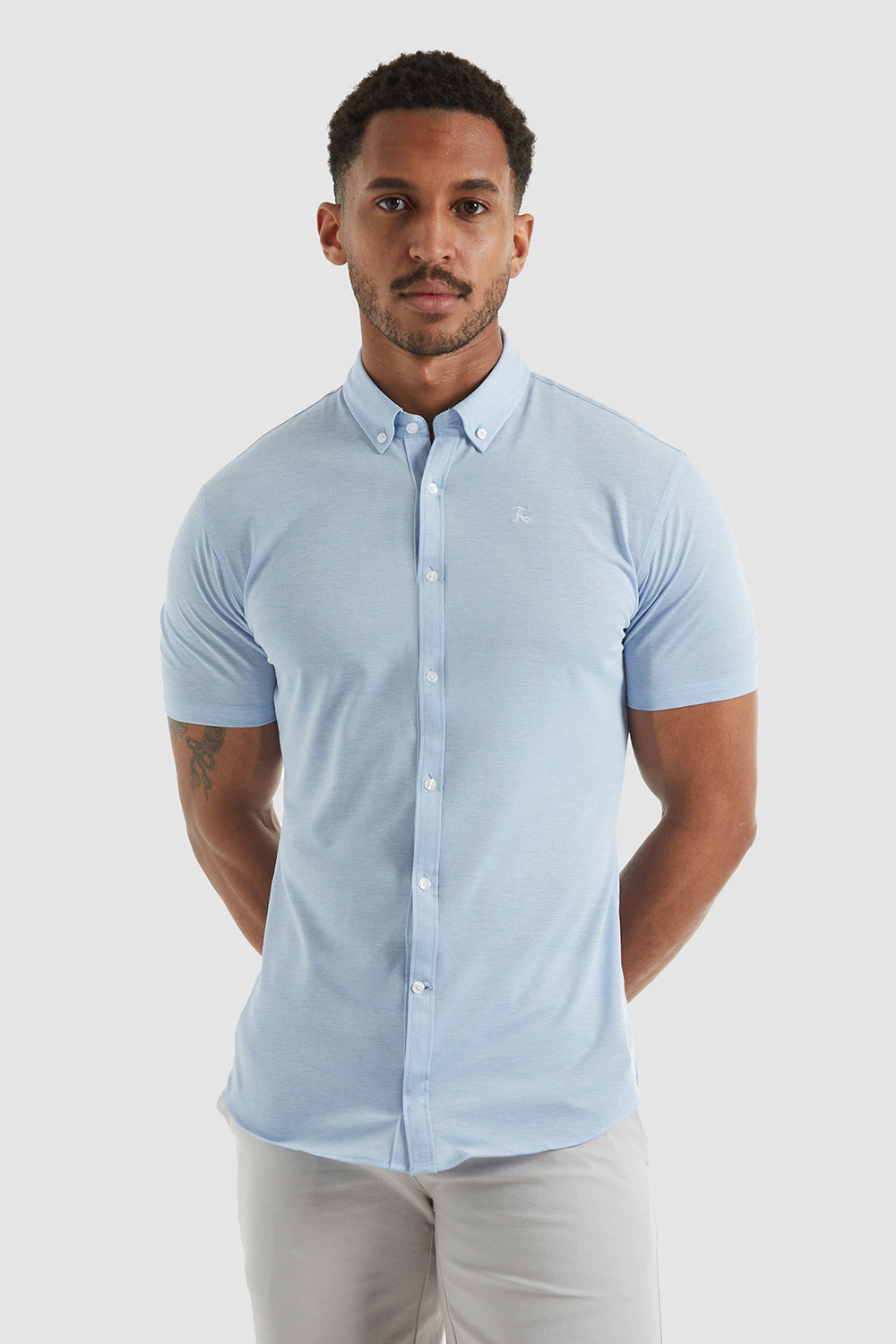 Cotton Oxford Shirt (ss) In Sky Blue - TAILORED ATHLETE - USA
