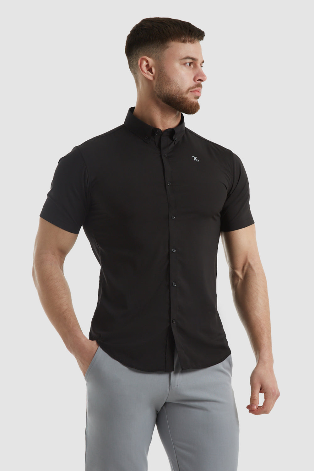 (SS) Signature USA Black Shirt - in - Care ATHLETE Easy TAILORED