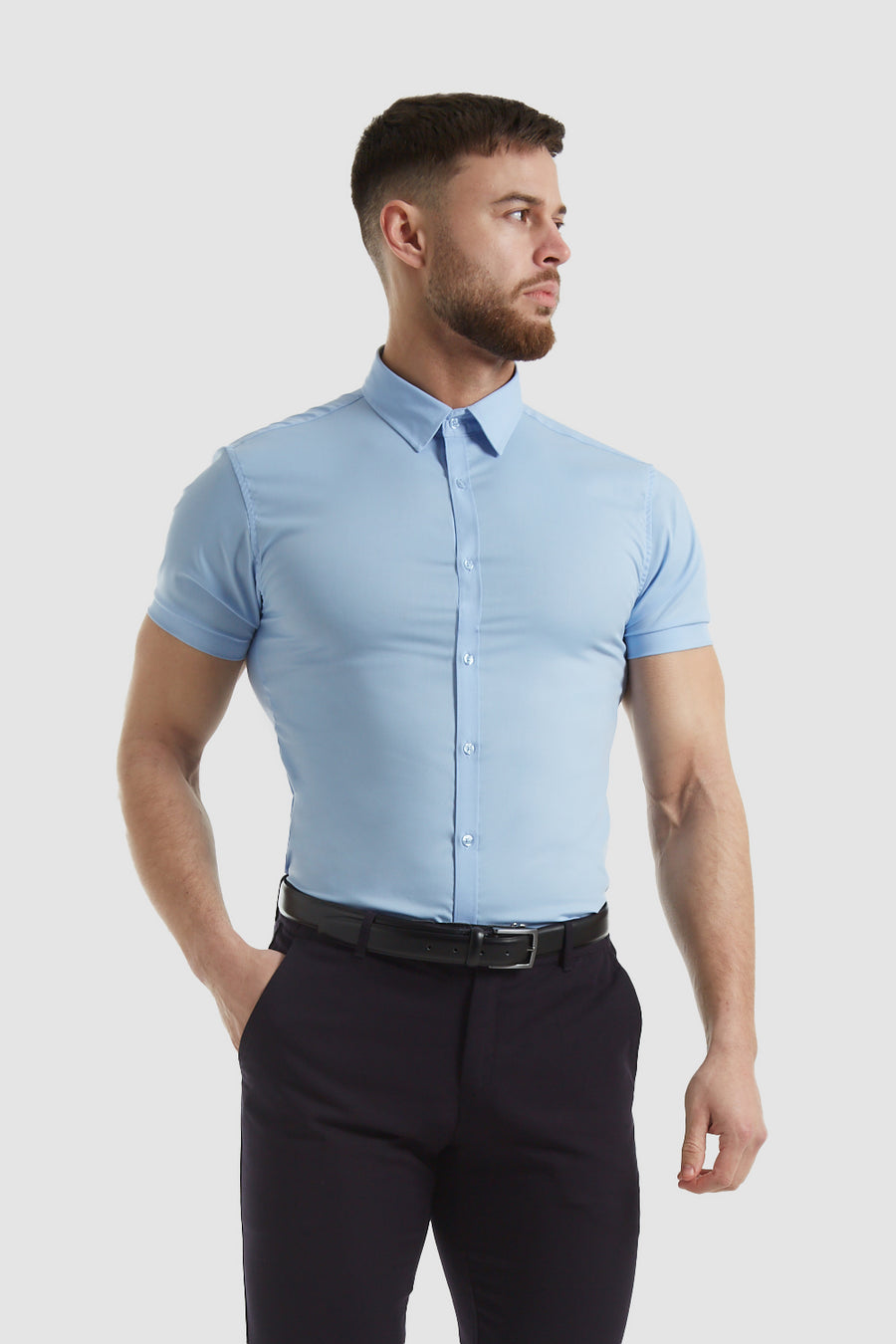 Athletic Fit Dress Shirt (SS) in Light Blue - TAILORED ATHLETE - USA