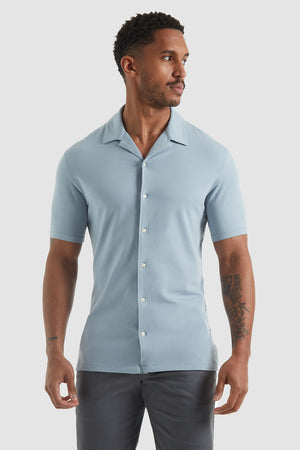 Jersey Revere Collar Shirt (SS) in Smoky Blue - TAILORED ATHLETE - USA