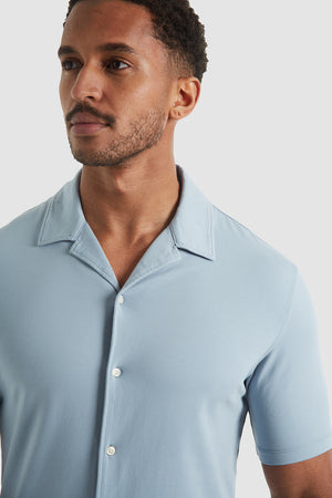 Jersey Revere Collar Shirt (SS) in Smoky Blue - TAILORED ATHLETE - USA