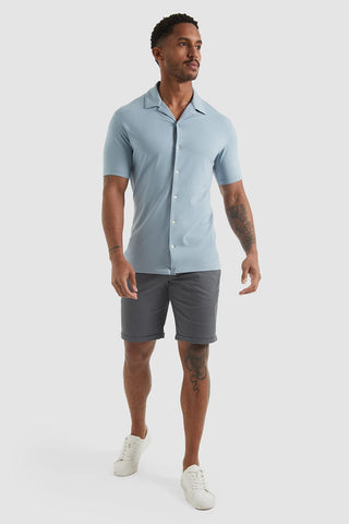 Jersey Revere Collar Shirt (SS) in Smoky Blue