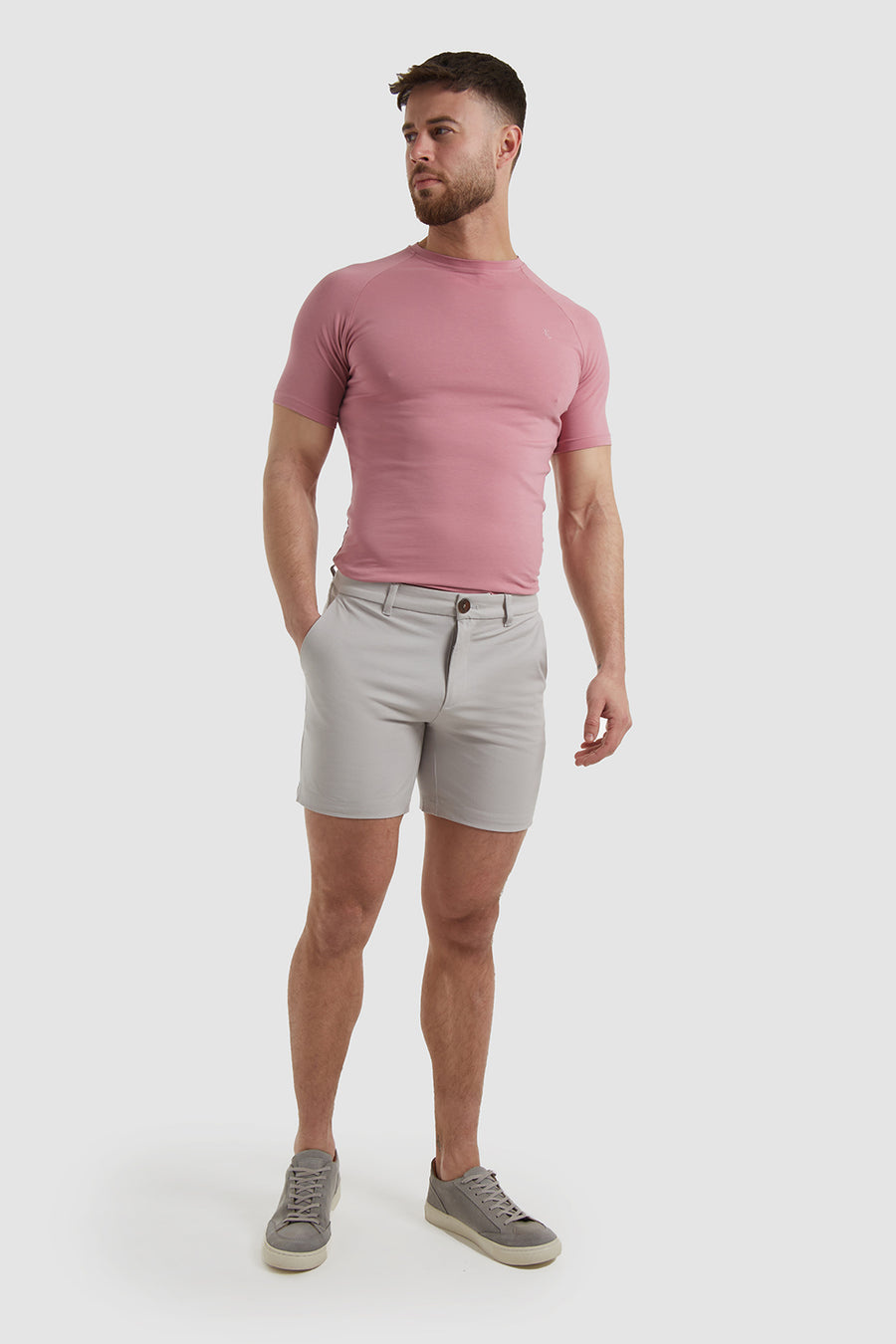 Athletic Fit Shorter Length Chino Shorts in Pale Grey - TAILORED ATHLETE - USA