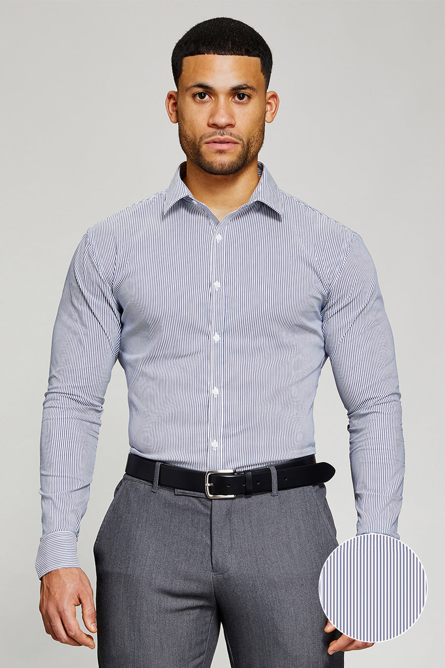 Essential Business Shirt in Striped Navy - TAILORED ATHLETE - USA