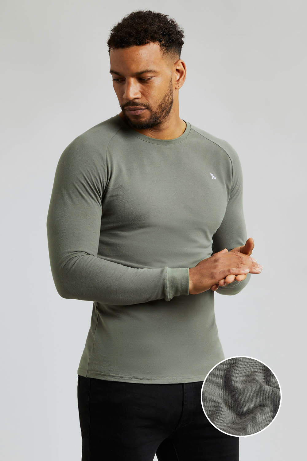 Pique T-Shirt Long Sleeve in Muted Khaki - TAILORED ATHLETE - USA