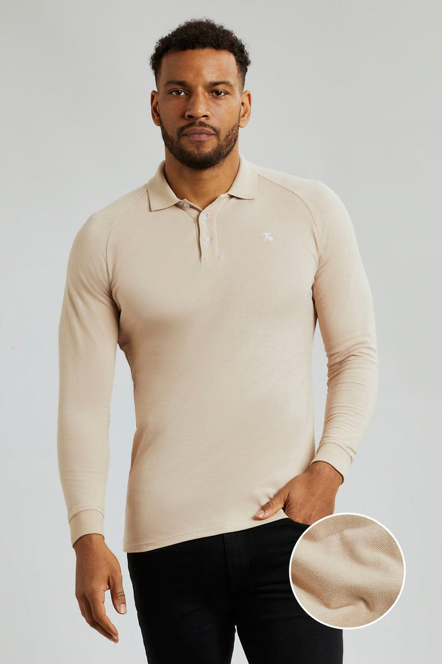 Pique Polo Shirt Long Sleeve in Sand - TAILORED ATHLETE - USA